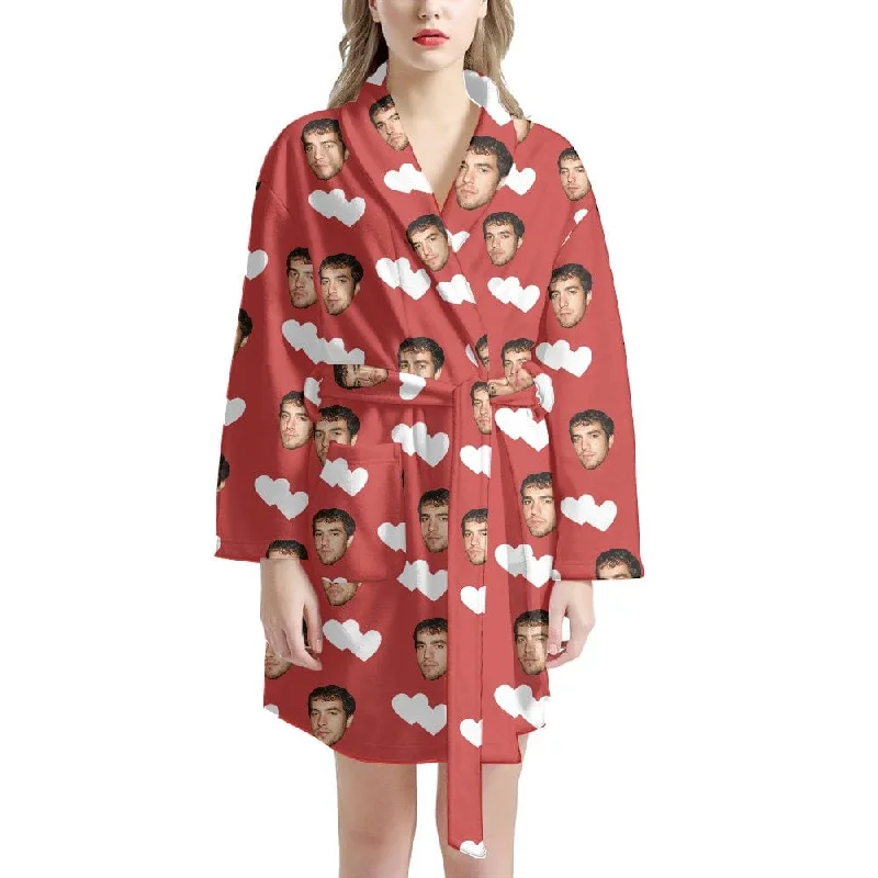 Custom Face Love Heart Women's Summer Bathrobe Gifts for Her