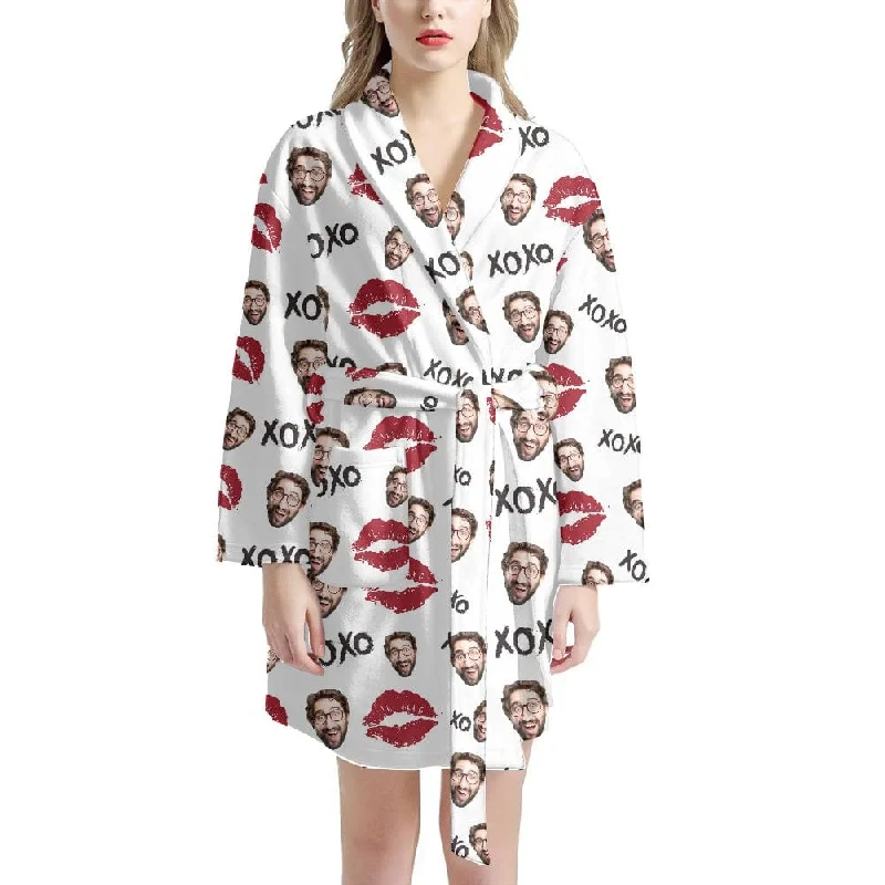 Custom Face Red Lips Women's Summer Bathrobe Gifts for Her