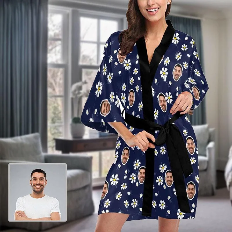 Custom Husband Face Orchid Women's Summer Short Pajamas Funny Personalized Photo Pajamas Kimono Robe