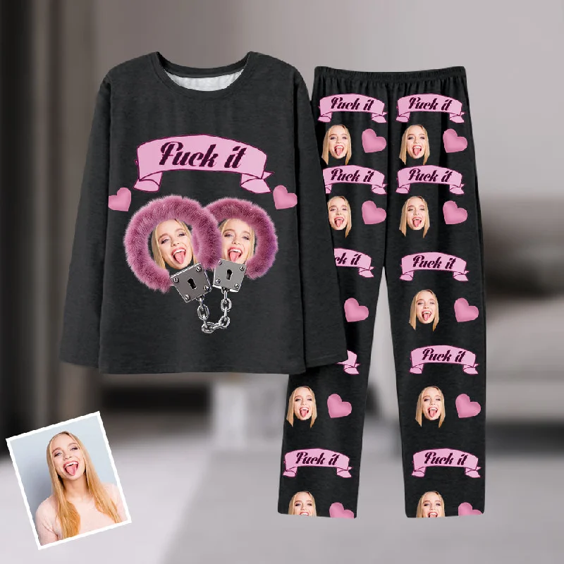 Custom Long Sleeve Pajama Set FUCK IT Print