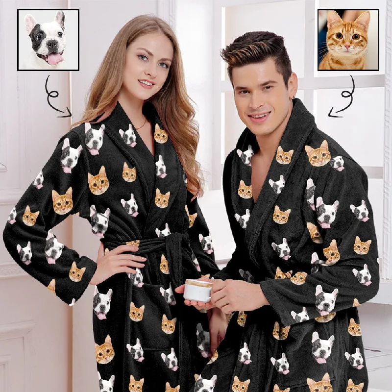 Custom Face Fleece Robe Pet Face Personalized All Over Print Pajama Kimono Robe for Men Women