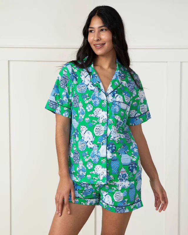 Fancy Cat - Short PJ Set - Green Juice