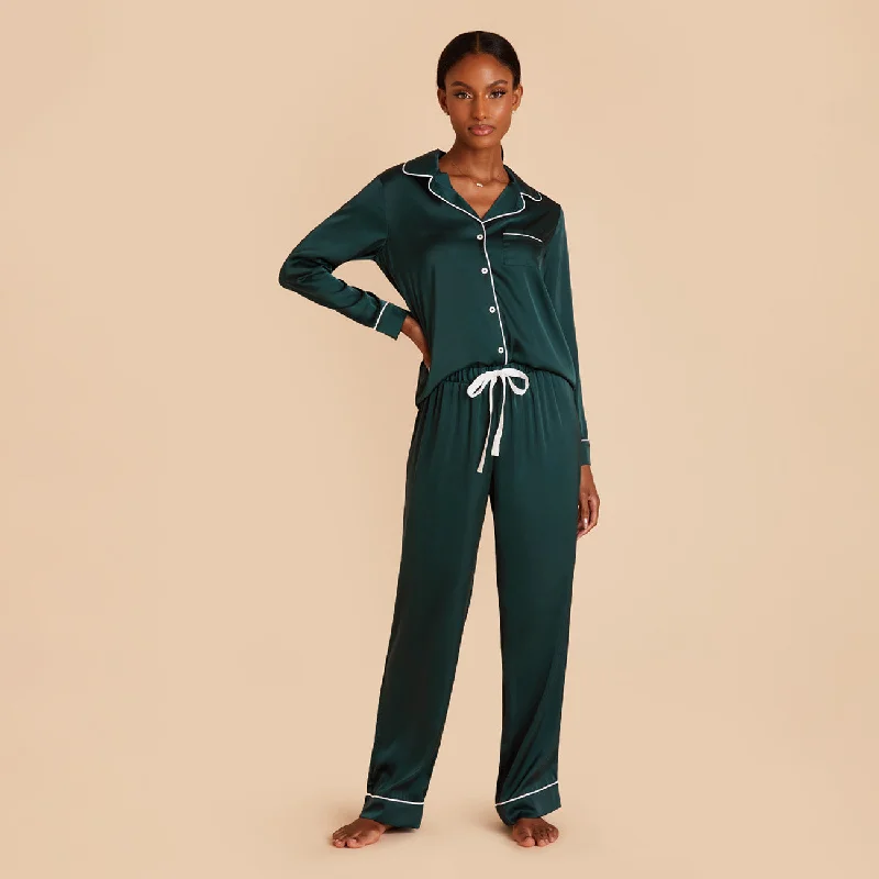 Jonny Long Sleeves and Pants Satin PJ Set - Emerald