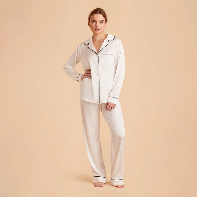 Jonny Long Sleeves and Pants Satin PJ Set - Ivory