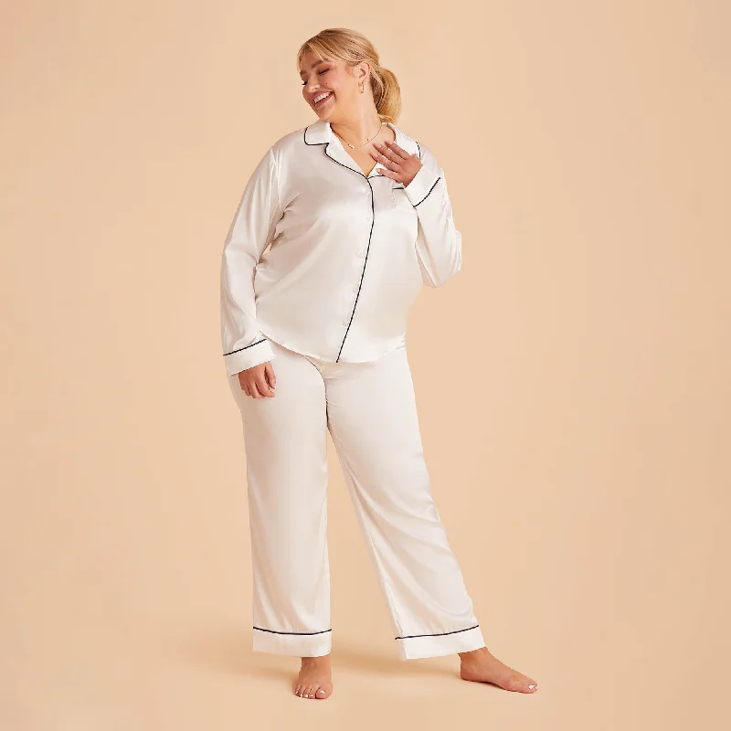 Jonny Long Sleeves and Pants Satin PJ Set - Ivory