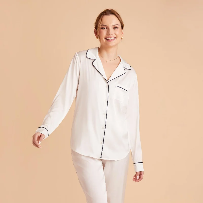 Jonny Long Sleeves and Pants Satin PJ Set - Ivory