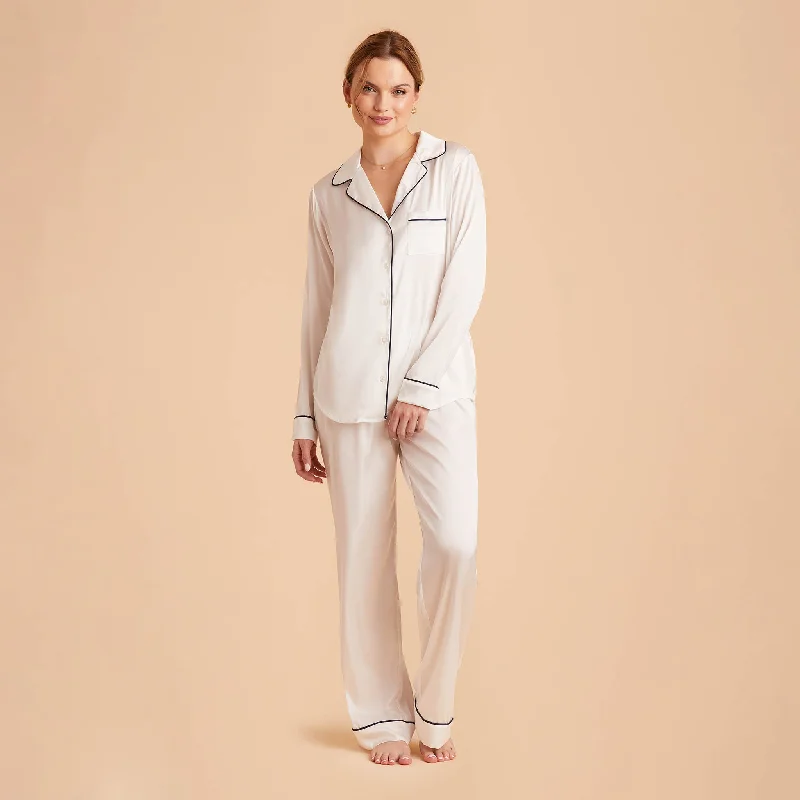 Jonny Long Sleeves and Pants Satin PJ Set - Ivory