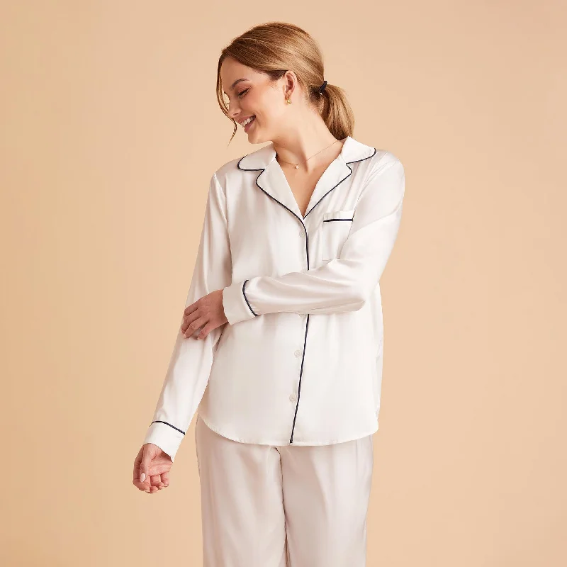 Jonny Long Sleeves and Pants Satin PJ Set - Ivory