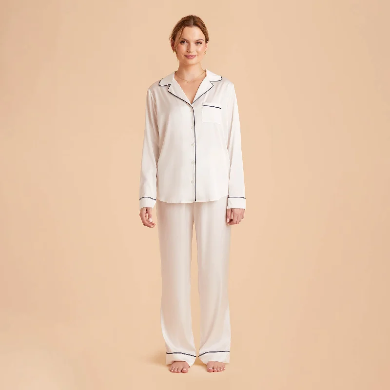 Jonny Long Sleeves and Pants Satin PJ Set - Ivory