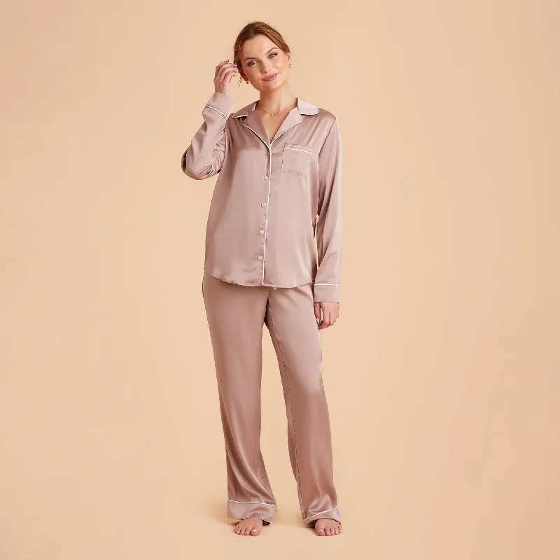 Jonny Long Sleeves and Pants Satin PJ Set - Mauve Taupe