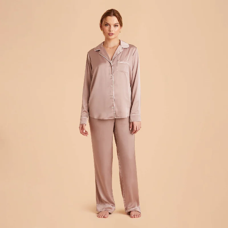 Jonny Long Sleeves and Pants Satin PJ Set - Mauve Taupe