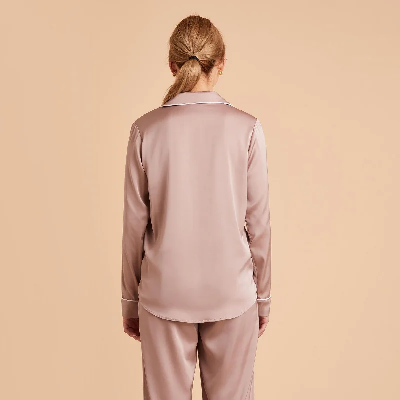 Jonny Long Sleeves and Pants Satin PJ Set - Mauve Taupe