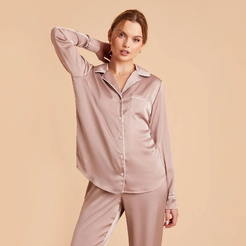 Jonny Long Sleeves and Pants Satin PJ Set - Mauve Taupe