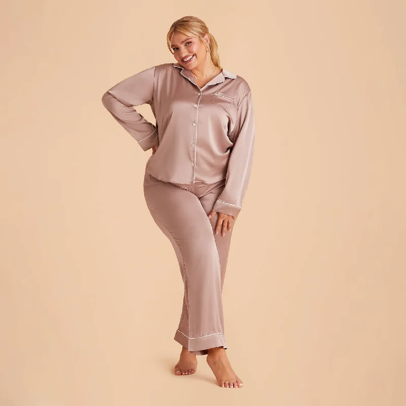 Jonny Long Sleeves and Pants Satin PJ Set - Mauve Taupe