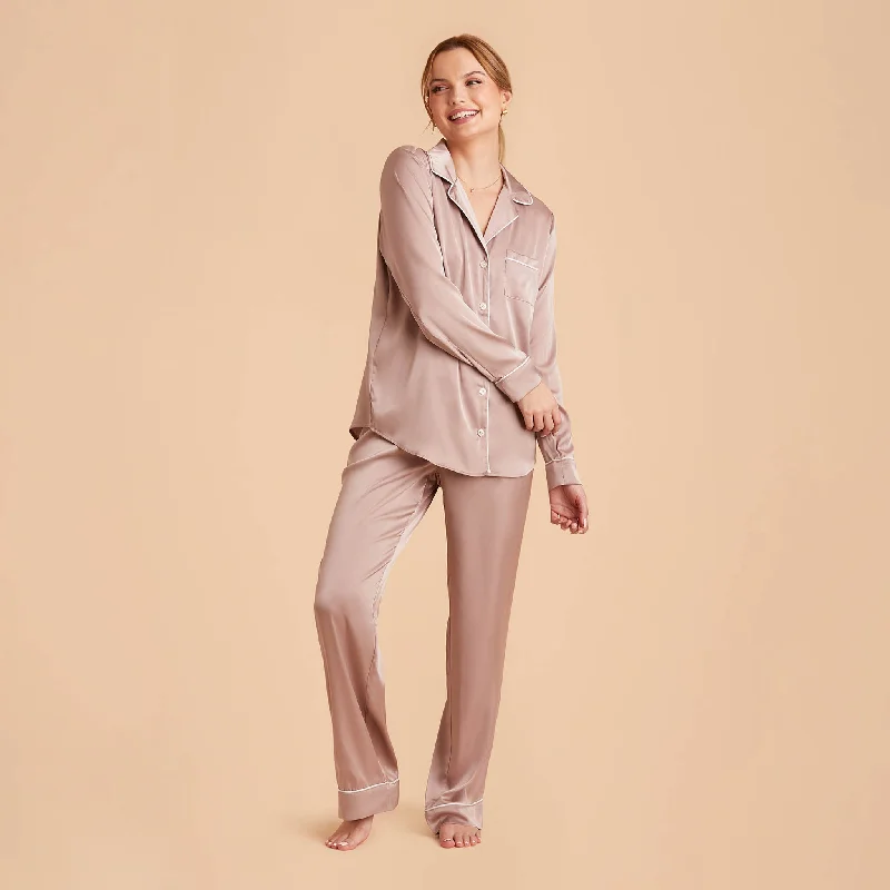 Jonny Long Sleeves and Pants Satin PJ Set - Mauve Taupe