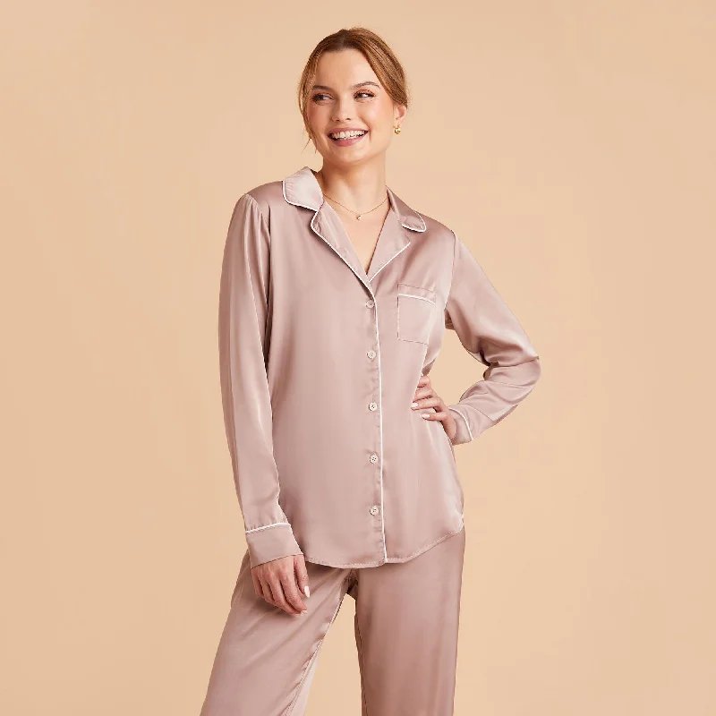 Jonny Long Sleeves and Pants Satin PJ Set - Mauve Taupe