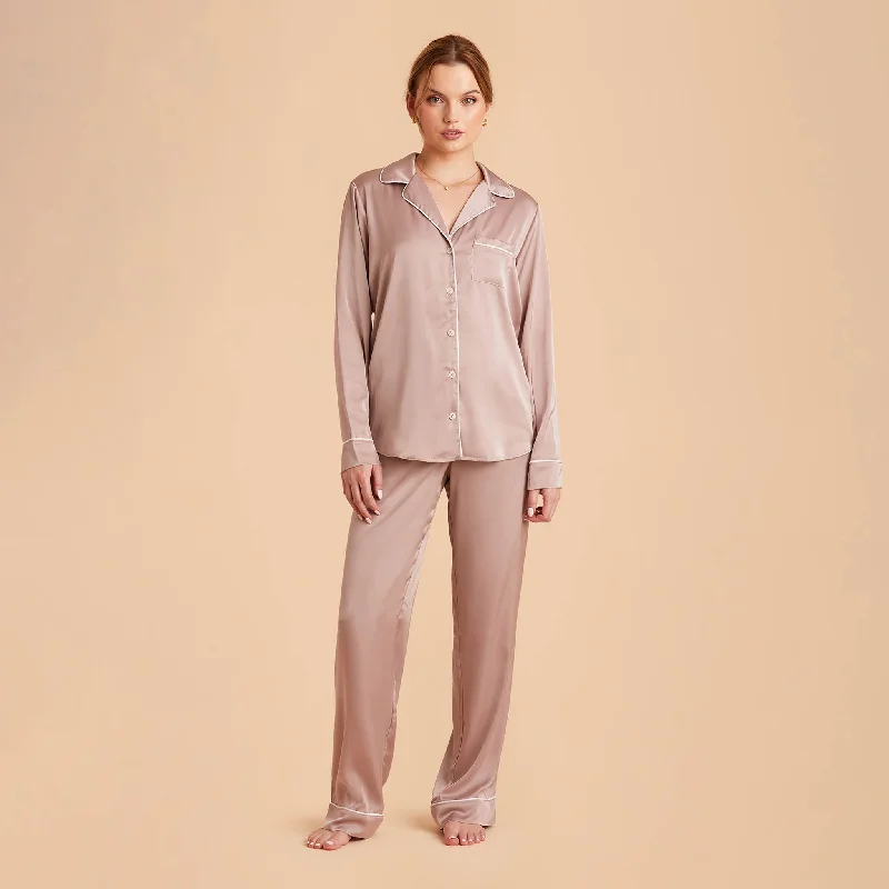 Jonny Long Sleeves and Pants Satin PJ Set - Mauve Taupe