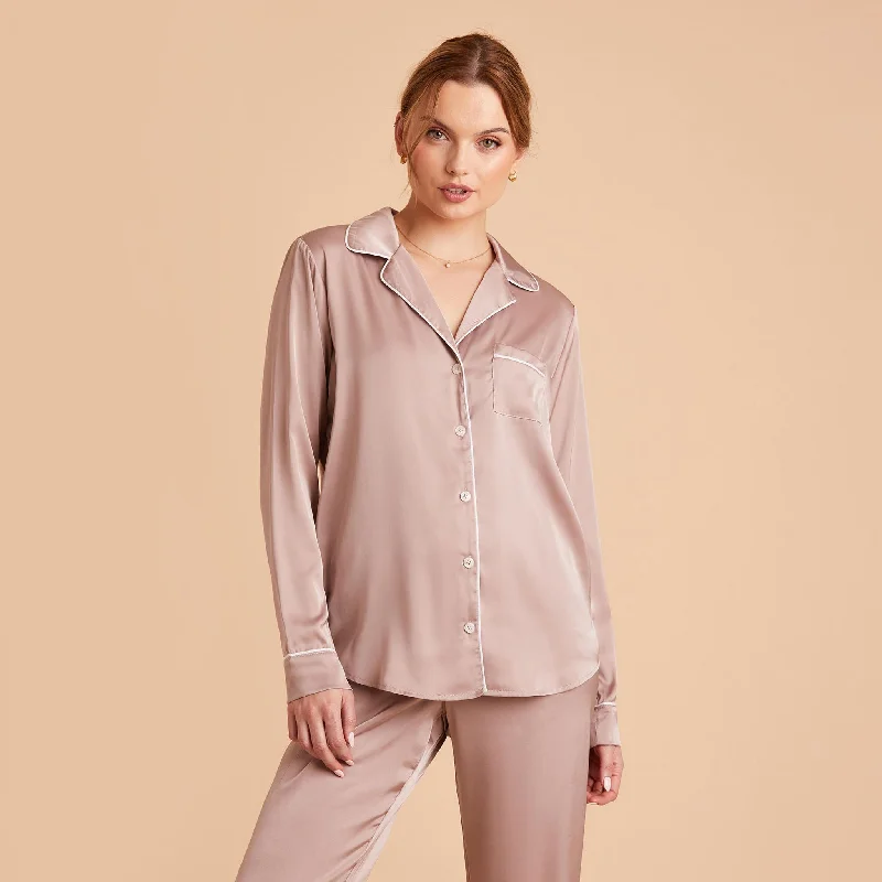 Jonny Long Sleeves and Pants Satin PJ Set - Mauve Taupe