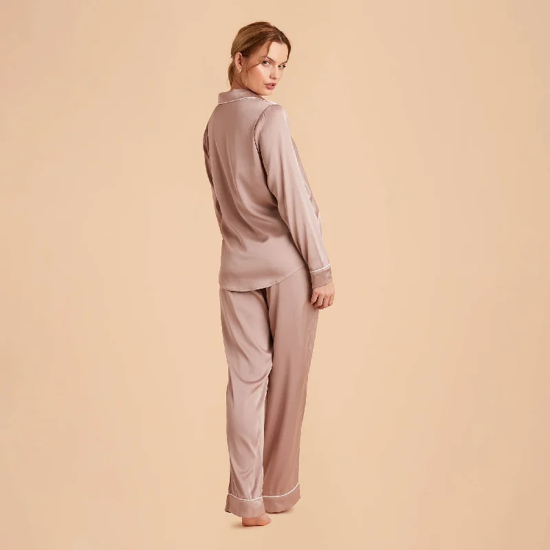 Jonny Long Sleeves and Pants Satin PJ Set - Mauve Taupe