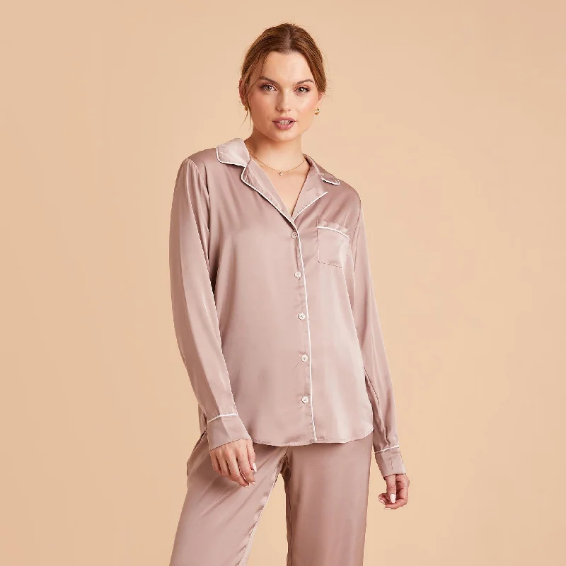 Jonny Long Sleeves and Pants Satin PJ Set - Mauve Taupe