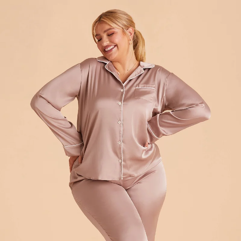 Jonny Satin Long Sleeve Pajama Top - Mauve Taupe