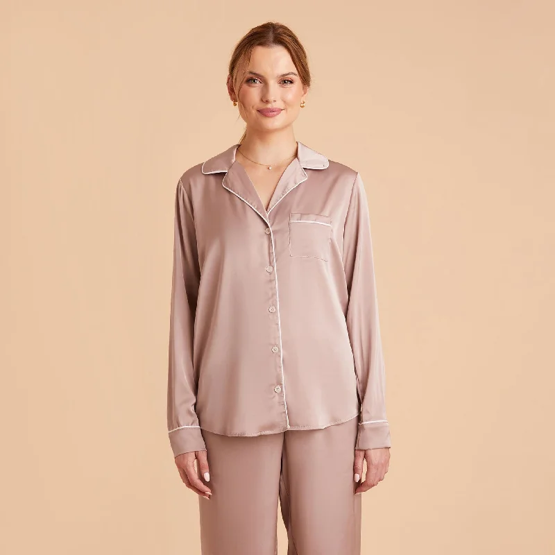 Jonny Satin Long Sleeve Pajama Top - Mauve Taupe