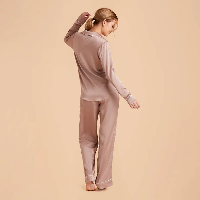 Jonny Satin Long Sleeve Pajama Top - Mauve Taupe