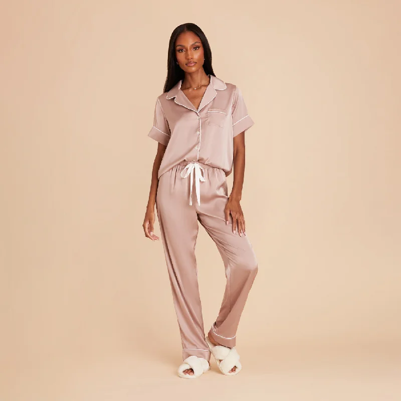 Jonny Satin Short Sleeve and Pant Set - Mauve Taupe