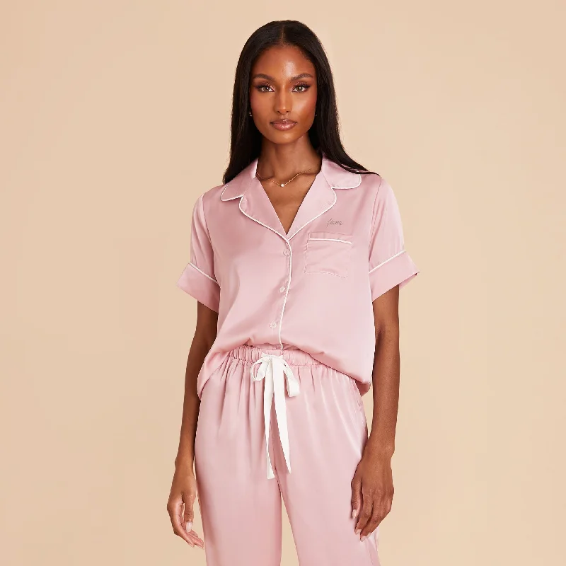 Jonny Satin Short Sleeve and Pant Set - Mauve Taupe