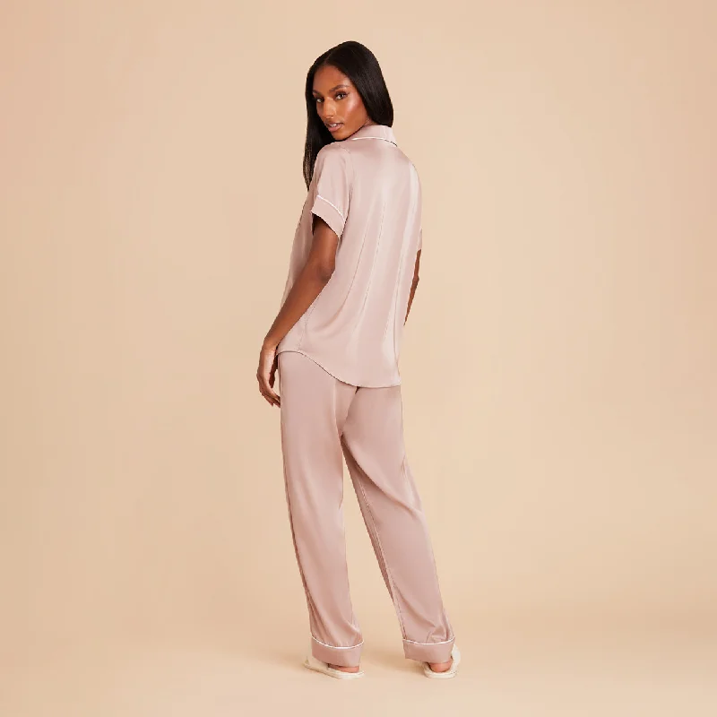 Jonny Satin Short Sleeve and Pant Set - Mauve Taupe