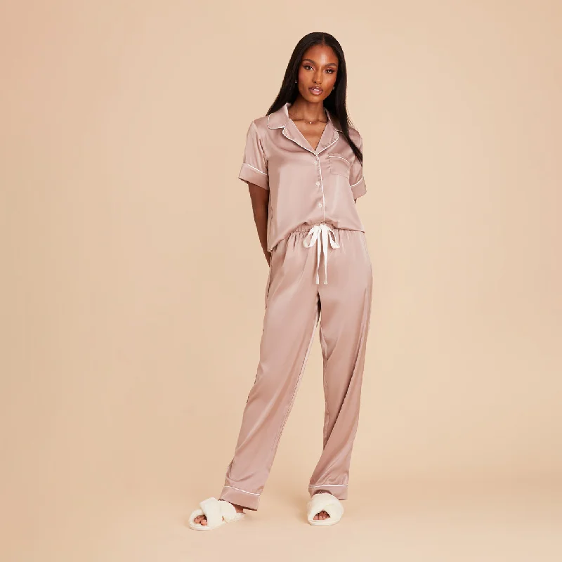 Jonny Satin Short Sleeve and Pant Set - Mauve Taupe