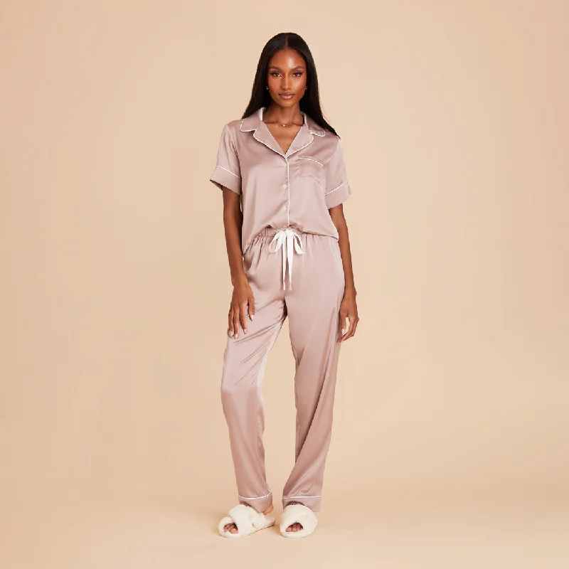 Jonny Satin Short Sleeve and Pant Set - Mauve Taupe