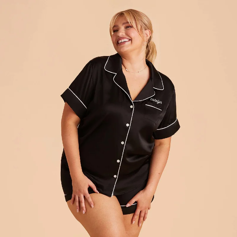 Jonny Satin Short Sleeve Pajama Top - Black