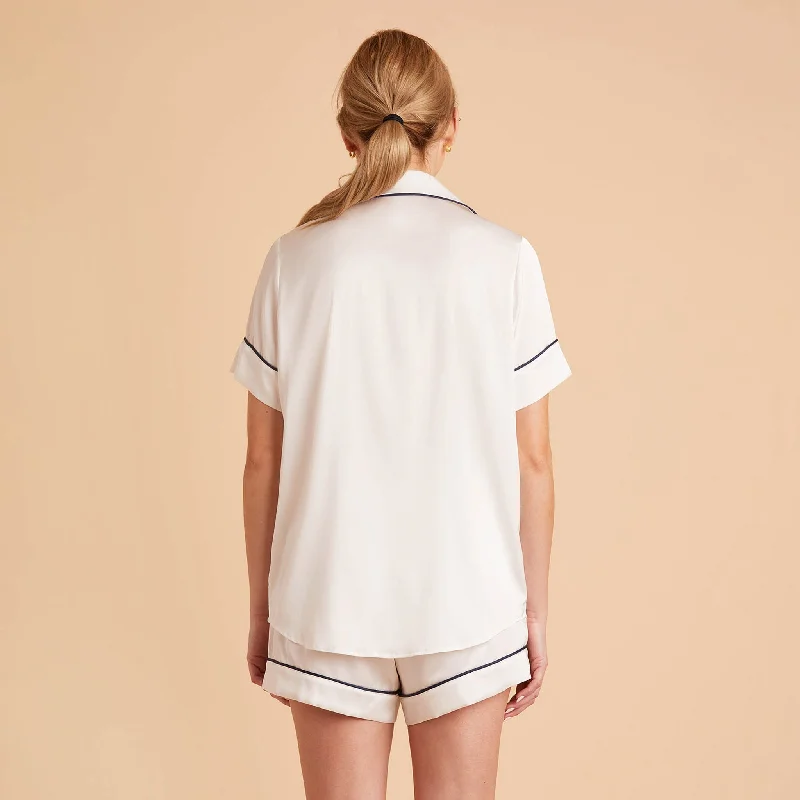 Jonny Satin Short Sleeve Pajama Top - Ivory