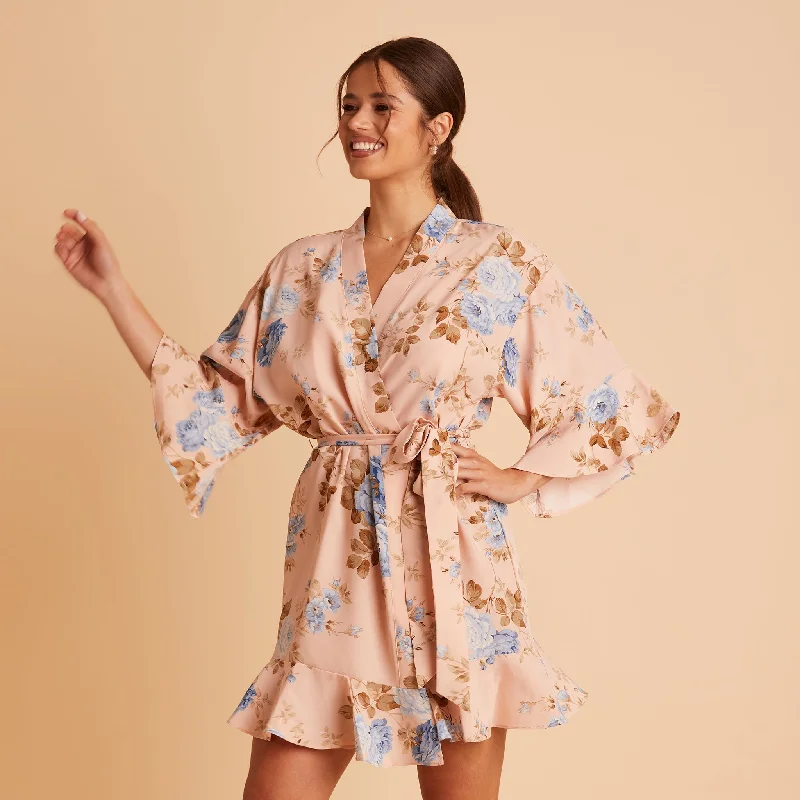 Kenny Floral Ruffle Robe - Peach Floral