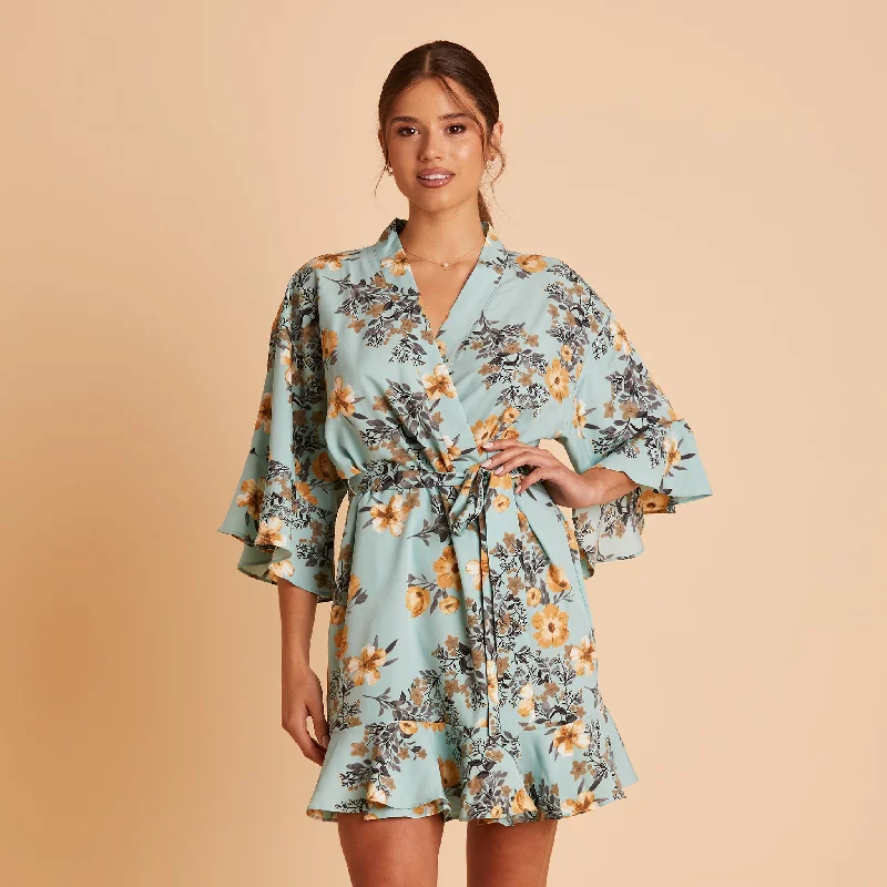 Kenny Floral Ruffle Robe - Teal Floral