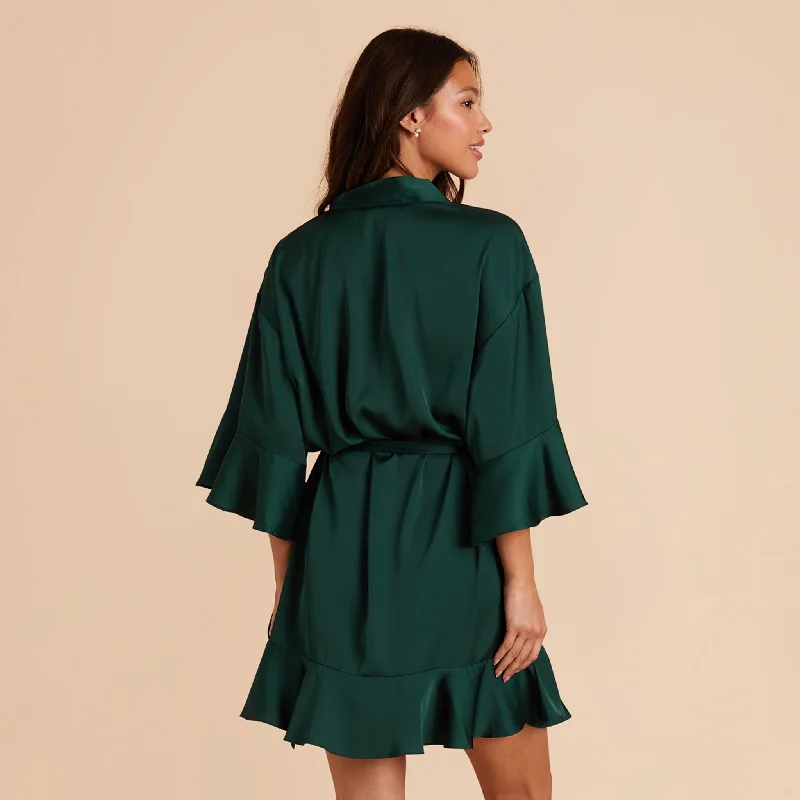 Kenny Ruffle Satin Robe - Emerald