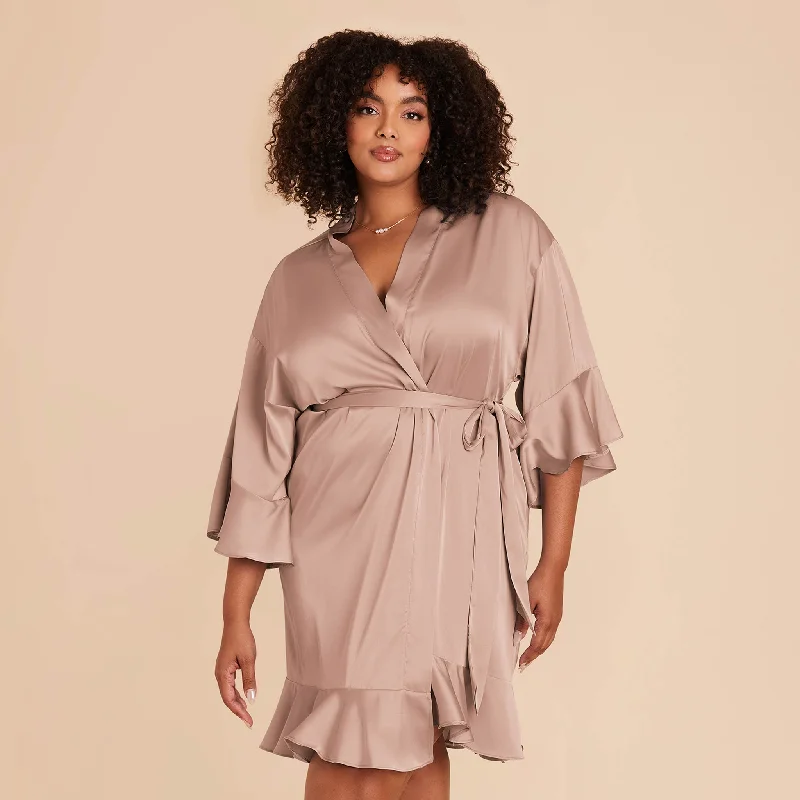 Kenny Ruffle Satin Robe - Mocha