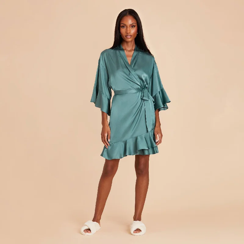 Kenny Ruffle Satin Robe - Sea Glass