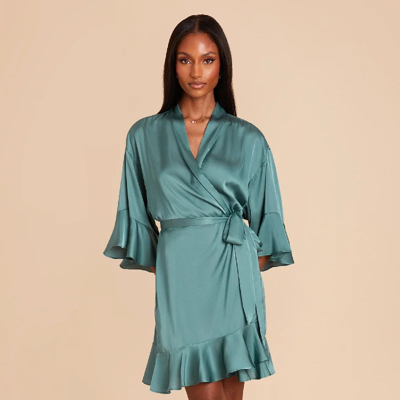 Kenny Ruffle Satin Robe - Sea Glass