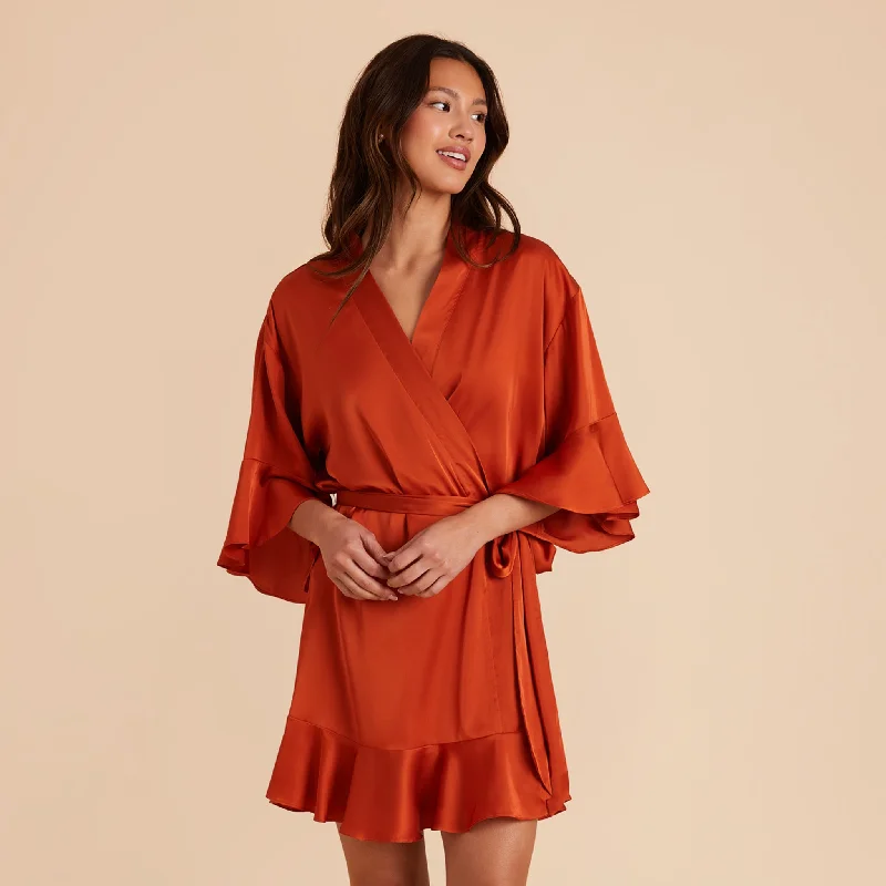 Kenny Ruffle Satin Robe - Terracotta