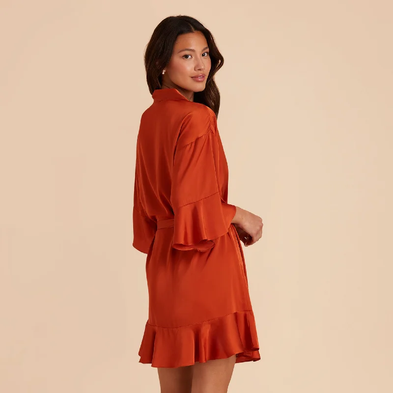 Kenny Ruffle Satin Robe - Terracotta