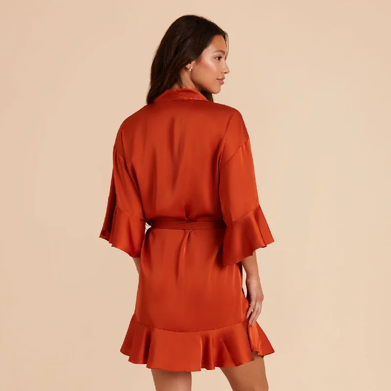 Kenny Ruffle Satin Robe - Terracotta