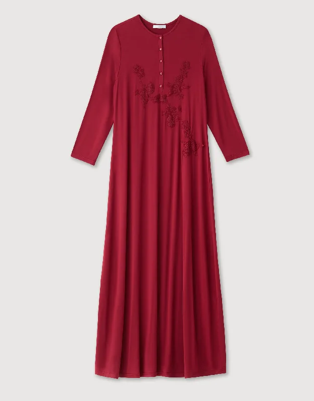 Lace Trimmed Button Front Nightgown Cranberry