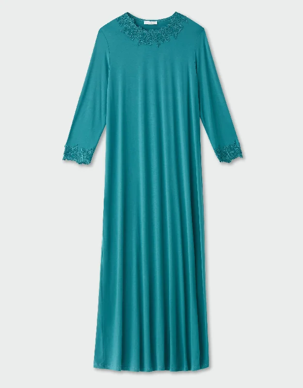 Lace Trimmed Pull On Nightgown Teal Green