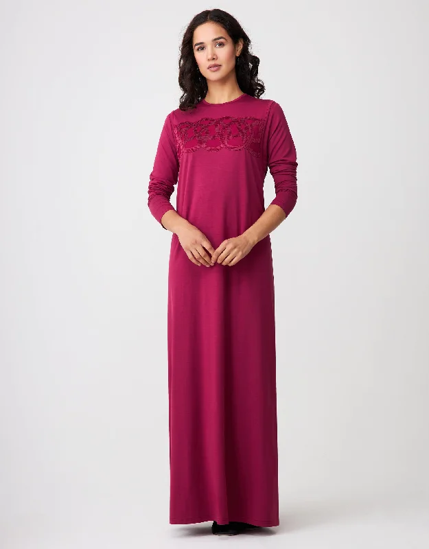 Linked Circles Lace Trimmed Layered Nursing Nightgown New Wine