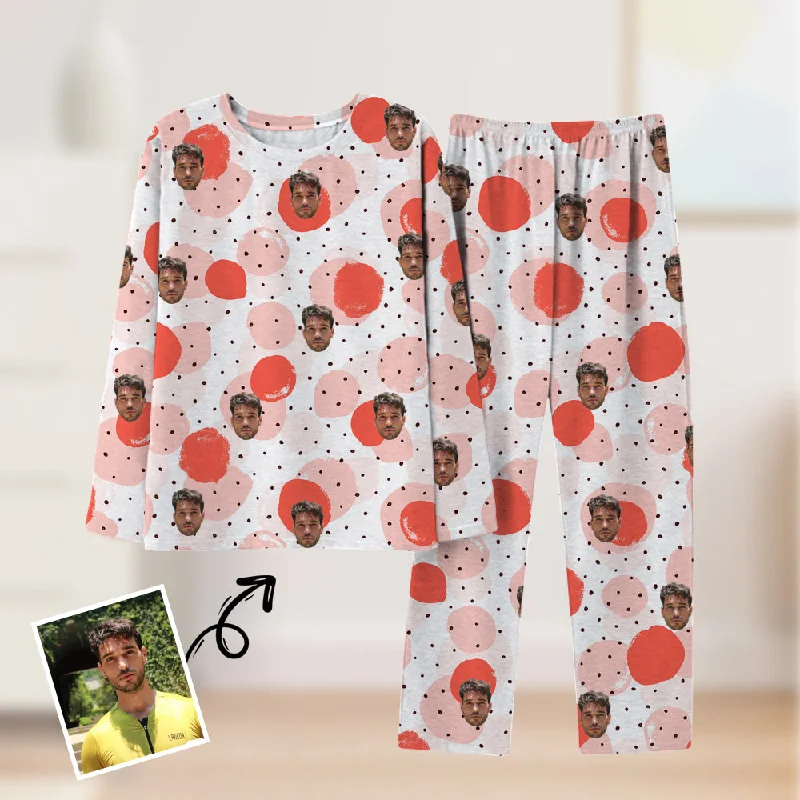 Long Sleeve Custom Pajamas Set Home Wear Polka Dot Circle Print