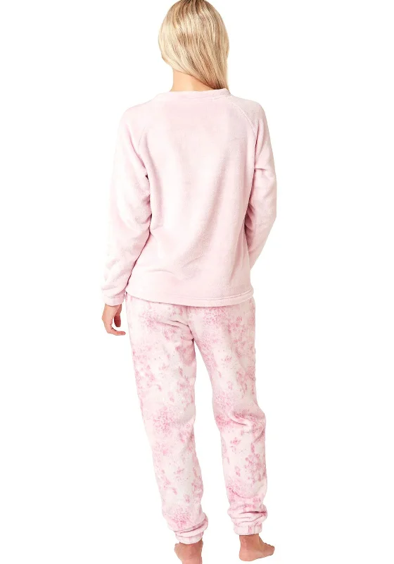 Indigo Sky Chilling Cheetah Cosy Fleece Pyjamas, Blush Pink