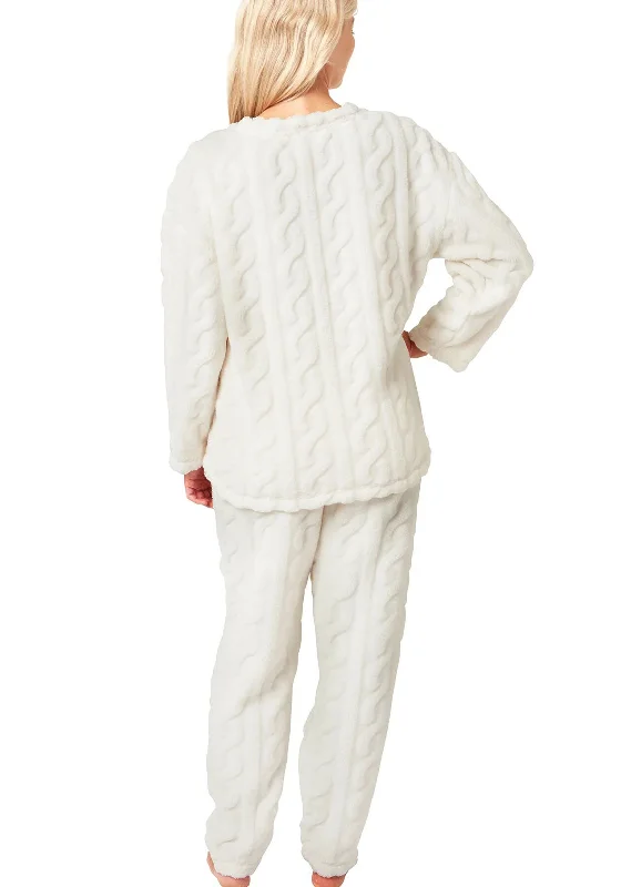 Indigo Sky Chilling Cuddle-Soft Cable Cosy Fleece Pyjama, Cream