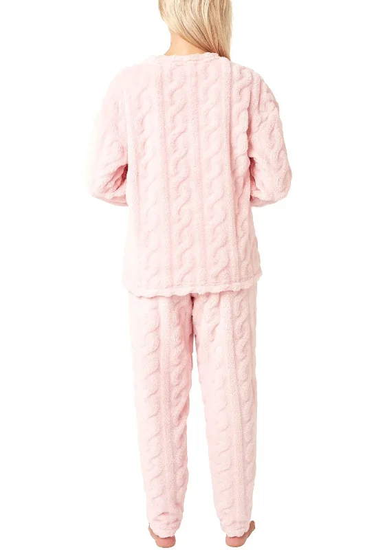 Indigo Sky Chilling Cuddle-Soft Cable Cosy Fleece Pyjama, Pink